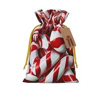 Candy Canes Printed Christmas Drawstring Bags for Xmas Gift Wrapping, Yellow Christmas Ribbon, S