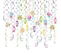 Candy Ceiling Streamers - Printed Card PVC Spiral | Party Decorations | Colorful Lollipop Spiral Decor | 48 Pieces Candy Themed Hanging Decorations For Bedroom Home Office Bathroom Indoor Use
