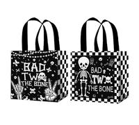 CANDY CHEF Bad Two The Bone Birthday Gift Bags Bad 2 The Bone Party Supplies 12PCS Rock Theme 2nd Treat Bags Non-Woven Rock and Roll Birthday Favor Bags for Boys Music 2 Year Old Party Decor