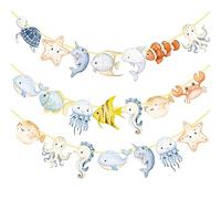 CANDY CHEF Ocean Animal Banners 2Pcs Sea Animals Birthday Party Cutout Banners Multi Color Cardboard Rectangular Banners