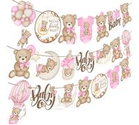 CANDY CHEF Pink We Can Bearly Wait Baby Shower Banners Bear Baby Shower Party Decorations Bear Banner for Baby Shower Teddy Bear Cutout Banner for Girls Bear Birthday Party Supplies