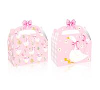 CANDY CHEF Silly Goose Birthday Party Treat Boxes, Pink Gingham with Bow Design, Geese Theme Favor Boxes for Farm Baby Shower 1st Birthday Decorations