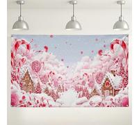 Candy Christmas Backdrop, Sweet Treats Winter Wonderland Decorations, Gingerbread House Photo Background for Holiday Party Supplies 71x43 Inch
