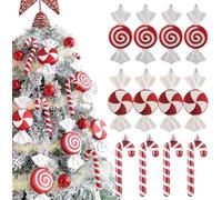 Candy Christmas Tree Hanging Ornament Kit, 12Pcs Red and White Pastel Candy Cane Lollipop Plastic Pendant for Xmas Candyland Winter Wonderland Party Christmas Tree Decorations