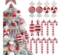 Candy Christmas Tree Hanging Ornament Kit, 14Pcs Red and White Lollipop Candy Cane Plastic Pendant for Xmas Candyland Winter Wonderland Party Christmas Tree Decorations