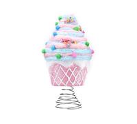 Candy Christmas Tree Topper, Cupcake Design with Glitter, 20 x 11 cm, Pink and Blue Holiday Decoration