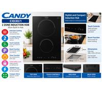 Candy CID30/1 30cm 2 Zone Built-In Induction Hob Touch Control 3500W Black