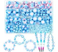 Candy Color Acrylic Heart Beads Star and Round Beads, Colorful Assorted Plastic Pastel Circle Shape Cute Loose Beads Bulk for Bracelets Jewelry Making DIY Crafts Necklace (Blue)