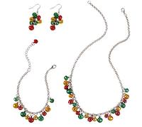 Candy Color Christmas Jingle Bell Cute Ornament Chain Dangle Drop Earrings Dainty Bracelets Necklaces for Women Teen Girls Stocking Stuffers Hypoallergenic Party Gifts for Daughter Set Merry Christmas