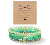Candy Color Crystal Beaded Bracelets Set Bohemian Multi-layered Acrylic Beads Stackable Wristlets Thank You Appreciation Gift Bracelets with Message Card, M, Zinc, no gemstone