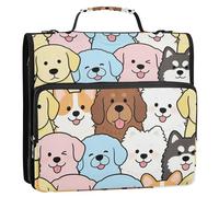 Candy-Colored Doggy Crowd 3 Ringing 1.5 inch Binder Zipper with Strap Laege Capacity Portable Portfolio for Middle School