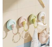 Candy-Colored Hooks,Self-Adhesive,Strong Grip, No Drilling & Trace-Free, Heavy-Duty for Hanging Towels on Bathroom Walls,Plastic,Waterproof,Colorful,4Pcs (Bule*1WHITE*1PINK*1GREEN*1)