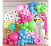 Candy Colorful Balloon Arch, 128 Pcs Pastel Rainbow Balloon Garland with Bright Light Baby Hot Pink Blue Lime Green Balloons, Macaron Balloons for Girls Kids Candyland Sweet One Birthday Party Decor