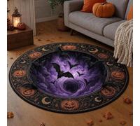 Candy Corn Abyss 3D Halloween Rug,Halloween Optical Illusion Rug,Low Pile Anti Slip Rubber Back Round Rugs,HalloweenRug Ghost Pumpkin Optical Circular Floor Mat,for Entryway Bedroom Living Room