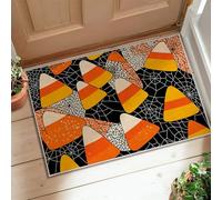 Candy Corn Area Rug, Halloween Fanciful Spider Web Orange Halloween Black Low Pile Edge Binding Doormat Throw Rug Rectangle Bathroom Entryway Bedside Doorway Decor 2' X 3'