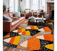 Candy Corn Area Rug, Halloween Fanciful Spider Web Orange Halloween Black Low Pile Home Floor Rectangle Print Carpet Rugs for Living Room Bedroom College Dorm Kitchen Decor 6' X 9'