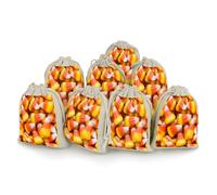 Candy Corn Small Cotton Linen Pocket Reusable Drawstring Bag Funny Gift Wrap Storage Wrapping Pouch 8 Pieces