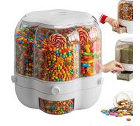 Candy Dispenser 360° Rotating with 6 Compartments, Rotating Candy Dispenser with Lid, 6 Grid Rotating Food Dispensers, Transparent Dry Food Cereal Storage Container for Home Kitchen Organiser (M)