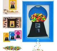 Candy Dispenser Picture Frame, Gumball Machine, Vintage Hanging Candy Machine Art, Wall Mounted Candies Dispensers Kitchen for Candies, Nuts, Dog Cat Treats,Holiday Gifts (Blue)