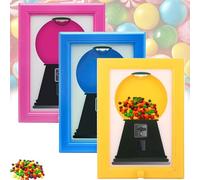 Candy Dispenser Picture Frame, Retro Wall Mount Treat Dispenser, Easy Refill Design, Multi-Purpose Functional Wall Art, Modern Decorative Art Frame for Living Room Use Yellow+Blue+Pink