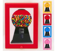 Candy Dispenser Picture Frame, Wall-Mounted Frame for Candies, Nuts, and Pet Treats, Vintage Gumball Machine Style, Gift for Birthdays & Holidays (Red)