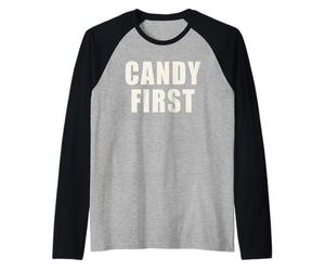 Candy First Funny Sweet Tooth Trick Or Treat Raglan Baseball Tee