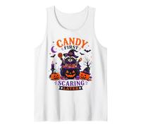 Candy First Scaring Later Funny Halloween Raccoon Costume Tank Top