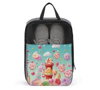 Candy Happy Shoe Bag Breathable Mesh Printed Footwear Organizer Lightweight Carry Sack for Travel Luggage Business Trip Daily Shoe Packing