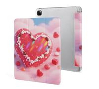 Candy Heart Case for iPad Pro 12.9 Inch 2022/2021/2020(6th/5th/4th Gen) Trifold Stand with Pencil Holder, Soft Silicone Shockproof Protective Cover, Slim Lightweight