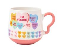 Candy Hearts Ceramic Mug 390ml Cute Pastel Love Slogan Tea & Coffee Cup with Curved Handle, Colorful Heart Design, Glazed Valentine’s Gift Mug Assorted Design (Sweet Pea)