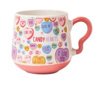 Candy Hearts Ceramic Mug 390ml Cute Pastel Love Slogan Tea & Coffee Cup with Curved Handle, Colorful Heart Design, Glazed Valentine’s Gift Mug Assorted Design (Candy Heart)
