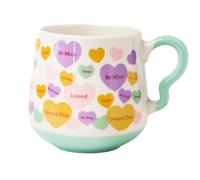 Candy Hearts Ceramic Mug 390ml Cute Pastel Love Slogan Tea & Coffee Cup with Curved Handle, Colorful Heart Design, Glazed Valentine’s Gift Mug Assorted Design (Be Mine)