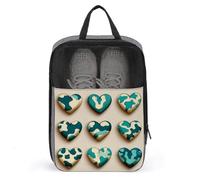 Candy Hearts with Teal Cowhide Pattern Shoe Bag for Travel Daily Use Anti-dust Storage Carrier Golf Shoe Pouch