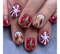 Candy House Stick on Nails Lovely Cartoon Gingerbreads Man False Nails Christmas Press On Nails for Winter