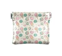 Candy Ice Cream White Pattern PU Leather Coin Purse Portable Small Mini Pocket Size Coin Pouch and Card Holder for Women and Men