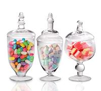 Candy Jars Clear Glass Apothecary Bowls - Set of 3 - Wedding Candy Buffet Containers (Medium)