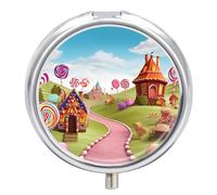 Candy Land Pill Box 3 Compartment Small Pill Case with Mirror for Purse & Pocket Travel Medicine Organizer Daily Medication Container Portable Pillbox Metal Medicine Box Round Meds Case