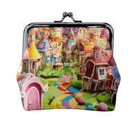 Candy Land Print Compact Coin Purse 4.52 x 4.13in Cute Mini Wallet with Kiss Lock Waterproof Pouch