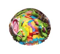 Candy Land Print Double Layer Shower Cap Reusable Lightweight And Soft Bath Cap For Women