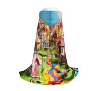 Candy Land Print Hooded Cape Long Cape For Kides with Halloween Christmas Carnival Cosplay Costume