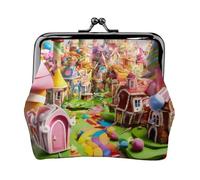 Candy Land Print Women's Microfiber Leather Kiss Lock Coin Purse, Mini Wallet for Cards and Lipstick