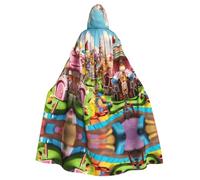 Candy Land Printing 57.8 Inches Length Adult Vampire Hooded Cloak,Hooded Cloak For Halloween Role Playing With Tie