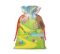 Candy Land Printing Drawstring Christmas Bag With Kraft Tag 4.7x6.9 Inch For Halloween Wrapping Gifts
