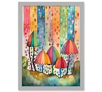 Candy Land Rain Rainbow Folk Art Artwork Framed A3 Wall Art Print