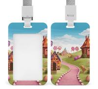 Candy Lane House ID Badge Holder with Lanyard Vertical Badge Reel Clip Durable Clear Window Name Tag ABS Plastic Push-Pull Design ID Card Holder for Office, Nurses, Employees