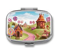Candy Lane House Pill Box Travel Pill Organizer 2-Compartment with Mirror Design Portable Square Medicine Case for Vitamins, Jewelry & Essentials Durable Pocket Pillcase for Purse, Camping