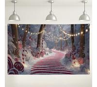Candy Lane Winter Wonderland Backdrop, Sweet Treats Decorative Photography Background, Magical Christmas Party Supplies, Holiday Indoor/Outdoor Decor 71x43 Inch