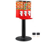 Candy Machine Dispenser Commercial Gumball Vending Machine Coin Operated | Accepts Only Quarter Triple Canister Setup for Gum Ball and Candies Meets FDA Norms Includes Coin Tray with Anti Theft Lock
