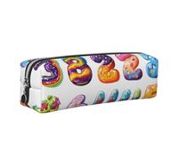 Candy Number Pencil Case for Boys Girls Rainbow Leather Pen Pouch Holder for School Office Travel Portable Stationery Organizer Makeup Bag Silver Zip