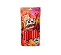 Candy Paradise Halal Neon Pencils Soft & Chewy Fruit Candy Sticks with Sweet Fondant Center 130g (Pack of 1, Strawberry)